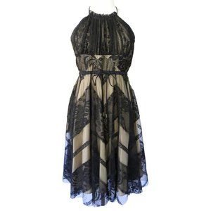 Tracy Reese Black Lace Tulle Halter Midi Dress Cocktail Party